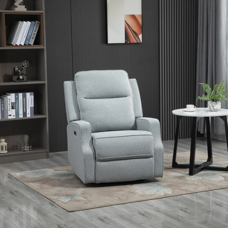 HOMCOM Electric Power Recliner, Wall Hugger Armchair with USB Charging Station, Sofa Recliner with Linen Upholstered Seat and Retractable Footrest, Blue