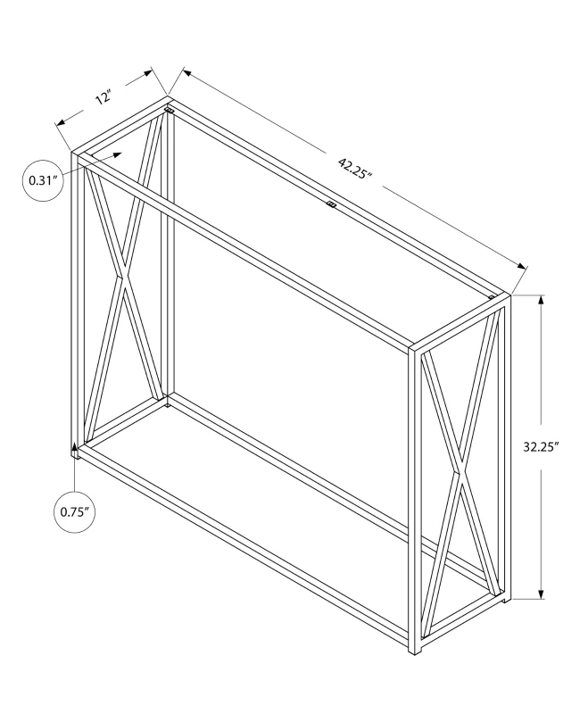 Monarch 42" Contemporary Tempered Glass Accent Hall Sofa Console Table with X-Design Metal Base - Chrome