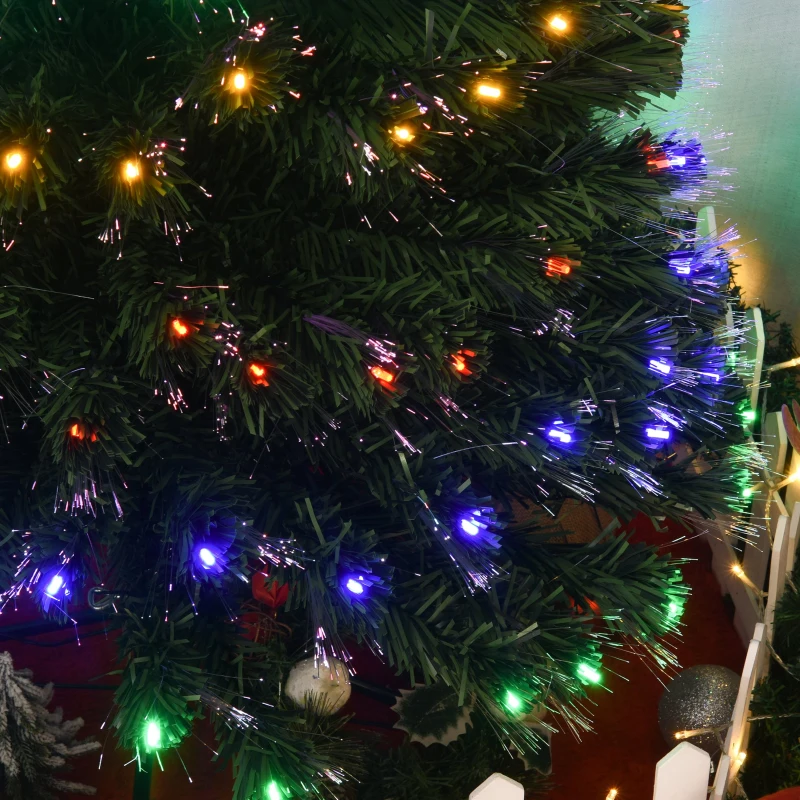 HOMCOM 7FT Pre-Lit Fiber Optic Arfiticial Christmas Tree with Star Tree Topper, Solid Metal Base, 280 Branch Tips, 6 Color LED Lights for Home and Holiday Decoration