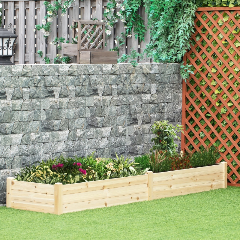 Outsunny Raised Garden Bed Elevated Wooden Planter Box for Backyard, Patio to Grow Vegetables, Herbs, and Flowers