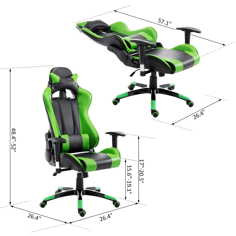HOMCOM Executive Gaming Racing Office Chair with Waist Neck Cushions 360° Swivel (Green/Black)