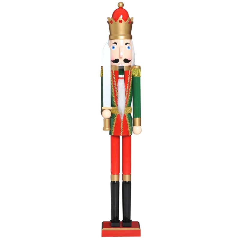 Open Box HomCom 42" Wooden Traditional Nutcracker King Figure with Sword - Red and Green