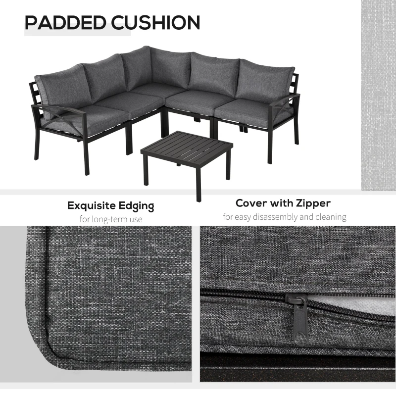 Outsunny 6-Piece Patio L-Shaped Sofa Conversation Set with Coffee Table, Water-Fighting Materials, & Comfort, Grey