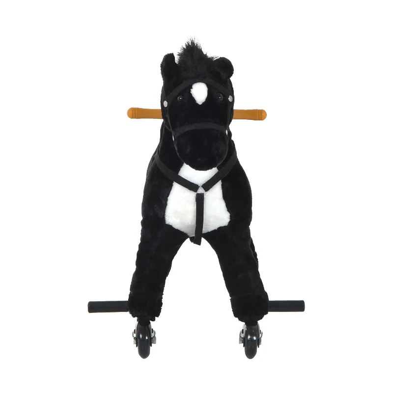 Qaba Kids Walking Pony Ride on Horse Rocking Toy Wheels & Footrest Neigh Sound  Black