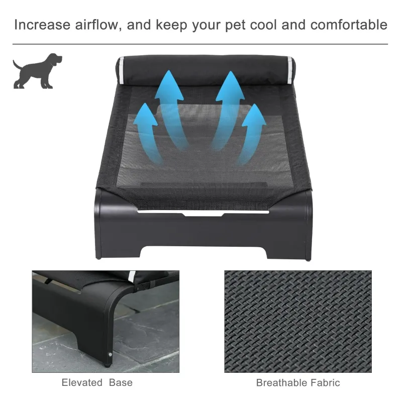 PawHut Elevated Dog Bed w/ Removable Pillow, Raised Pet Bed w/ Steel Frame & Breathable Mesh Fabric for Large Sized Dogs, Black