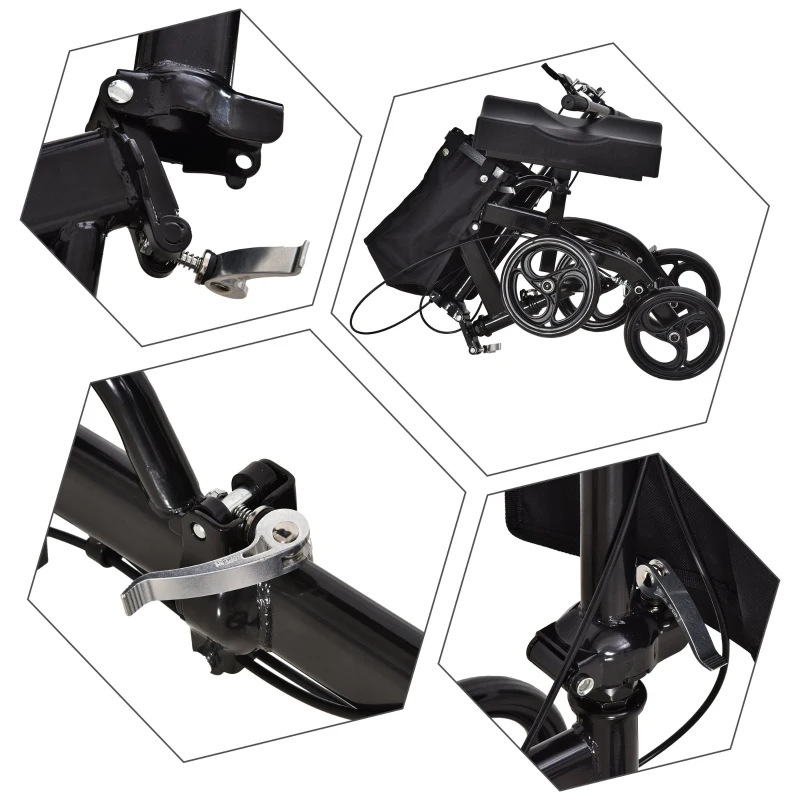 HOMCOM Knee Walker w/ Basket Safety Lock Crutch Alternative PU Seat Rehabilitating Rollator Black