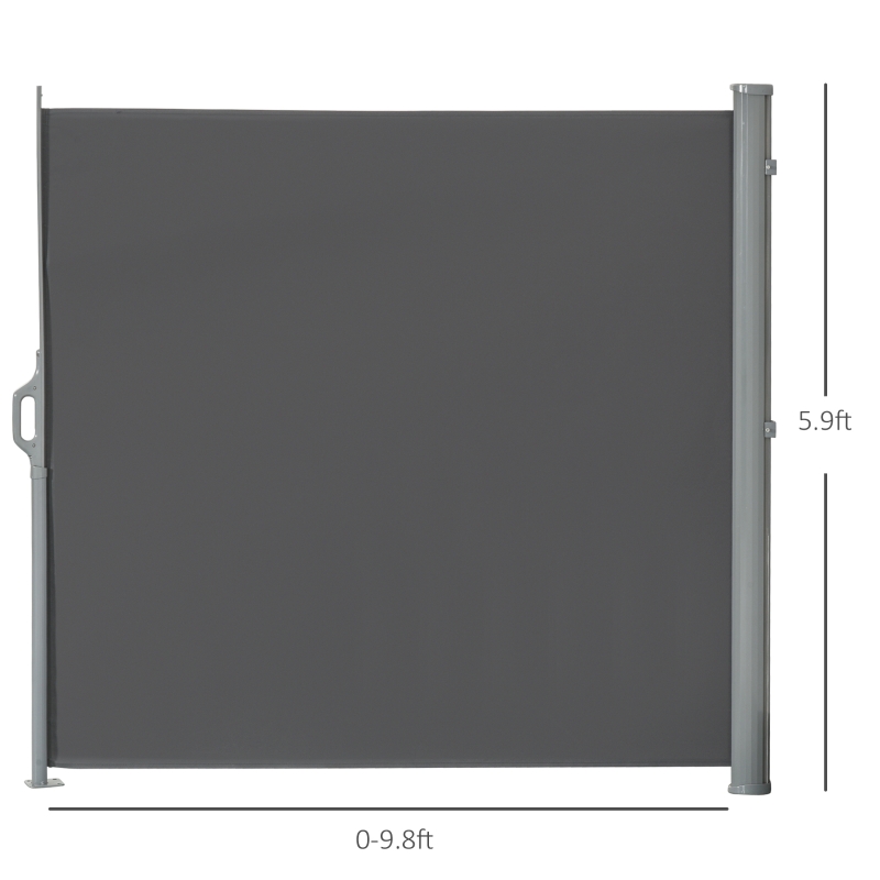 Outsunny 10' Retractable Folding Patio Privacy Side Awning with 50+ UV Protection, 2 Wall Brackets, & Polyester, Grey