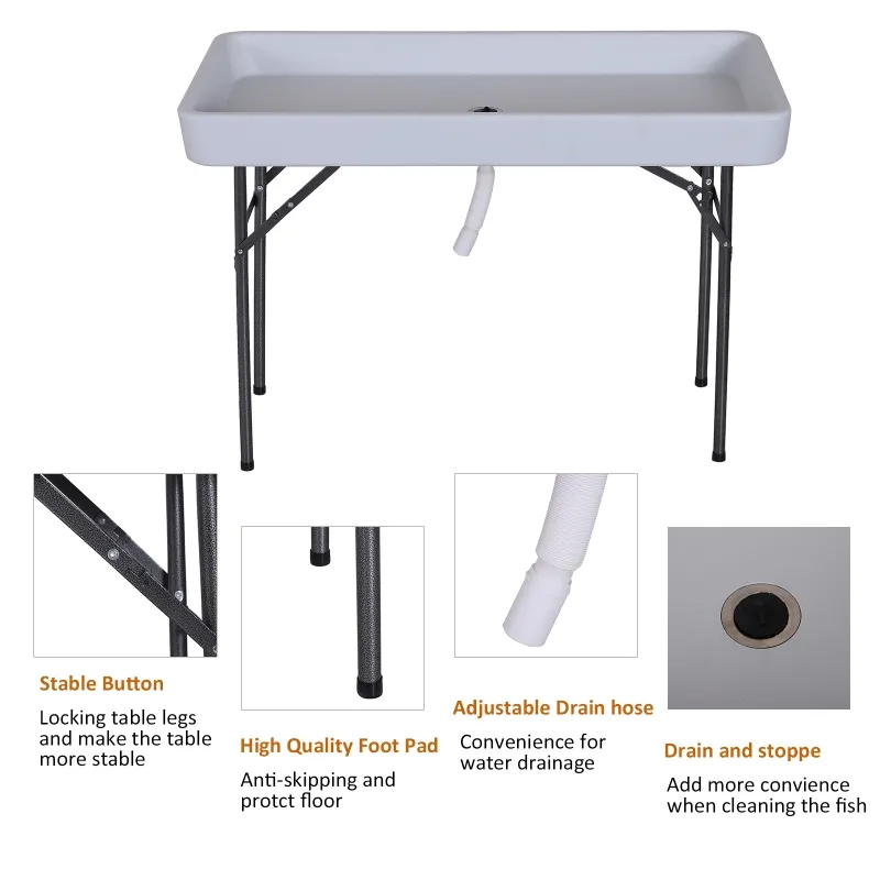 Outsunny 48" Folding Table with Sink Fish Fillet Camping Picnic Outdoor Gardening Table