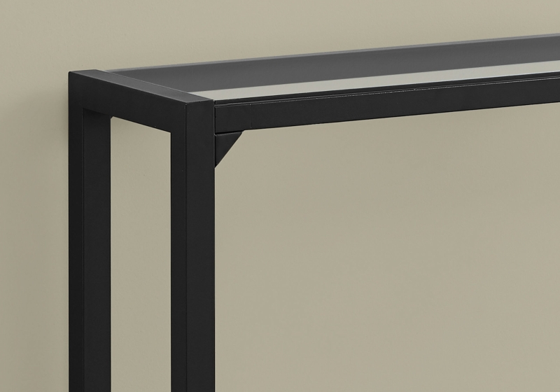 Monarch 42" Contemporary Tempered Glass Top Metal Framed Accent Console Table - Black Finish