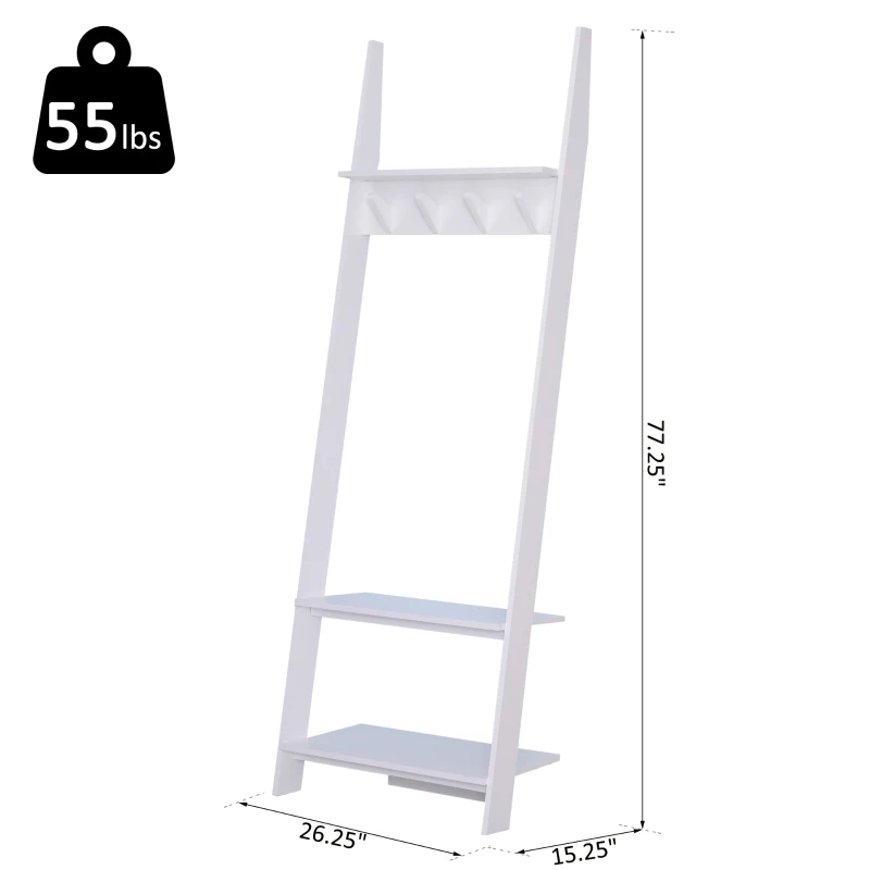 HOMCOM 3 Tier Leaning Ladder Shelf Wall Storage Display Rack Bookcase Plant Flower Stand White, (26.25"Lx15.25"Wx77.25"H)