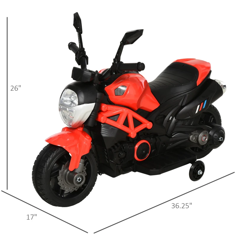 Aosom 6V Kid Electric Motorcycle Battery Powered With Training Wheels W/ Music Headlight For 3 - 8 Years Old Kids Red