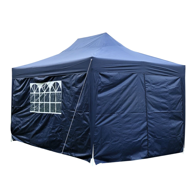 Outsunny 10’x15’ Outdoor Pop Up Party Tent Folding Wedding Gazebo Canopy with 4 Removable Sidewalls (Blue)