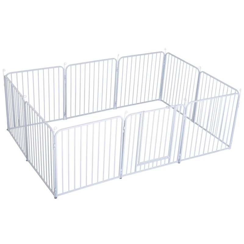 PawHut Heavy Duty Foldable Pet Playpen Portable Pet Product w/ Door Metal White