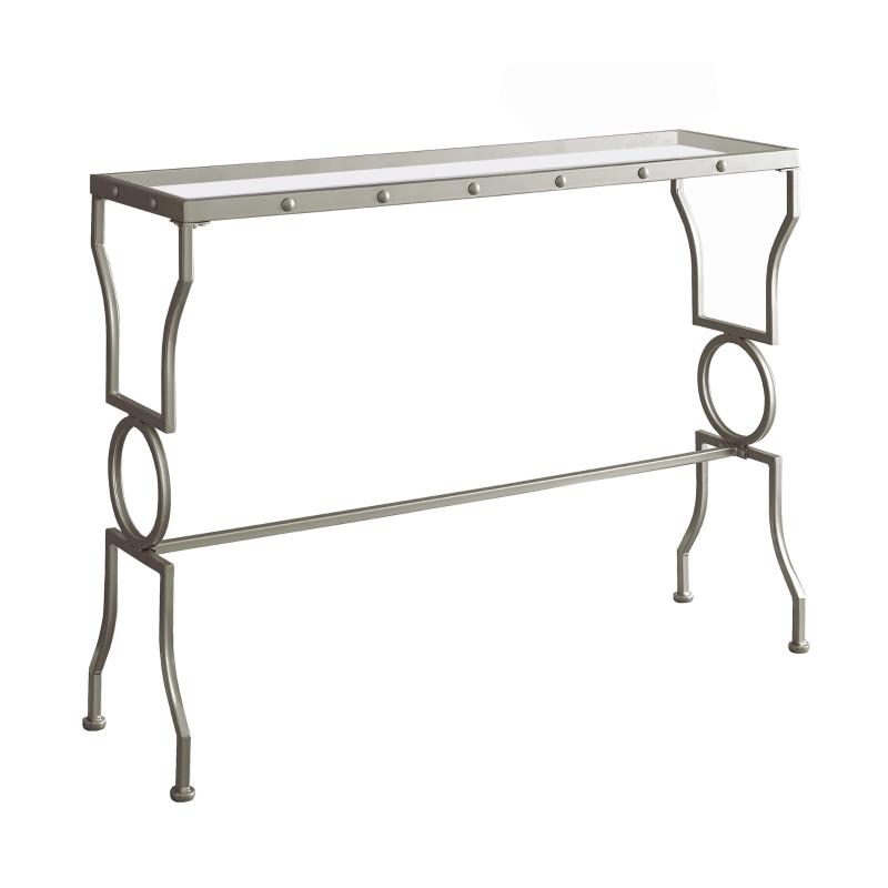 Monarch 42" Contemporary Tempered Glass Top Symmetrical Shapes Metal Frame Accent Hall Sofa Console Table - Silver Finish