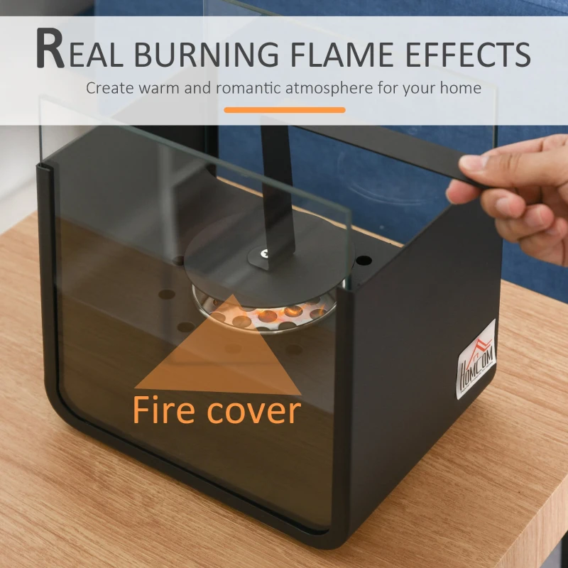 HOMCOM Ethanol Fireplace, 7.75" Tabletop 0.10 Gal, Stainless Steel, Burns up to 2 Hours, Black