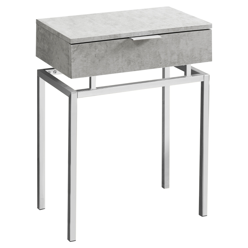Monarch 24" Contemporary End Table Night Stand with Large Storage Drawer and Metal Base - Grey Cement-Look / Chrome Base