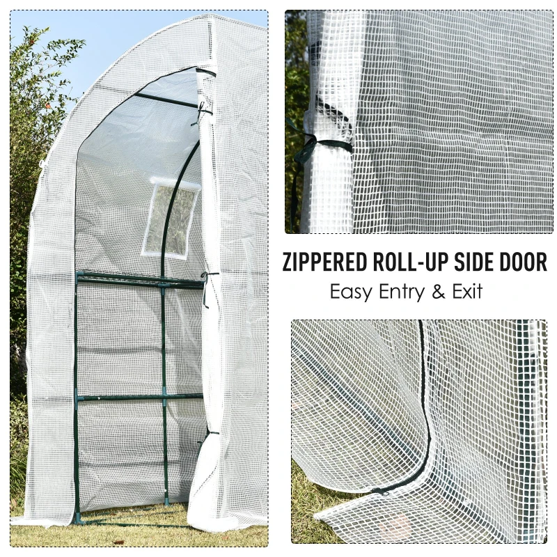 Outsunny 7' x 3' x 7' Outdoor Walk-In Greenhouse, Plant Nursery with Roll-up Windows, PE Cover, and 3 Wire Shelves