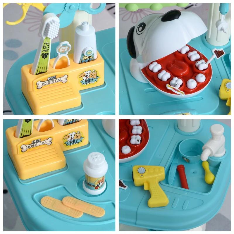 Qaba 43 PCS Pet Vet Dentist Playset Kids Medical Toy Set Doctor Kit Pretend Play