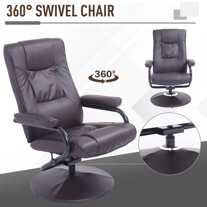 HomCom Ergonomic Faux Leather Lounge Armchair Recliner And Ottoman Set - Dark Brown