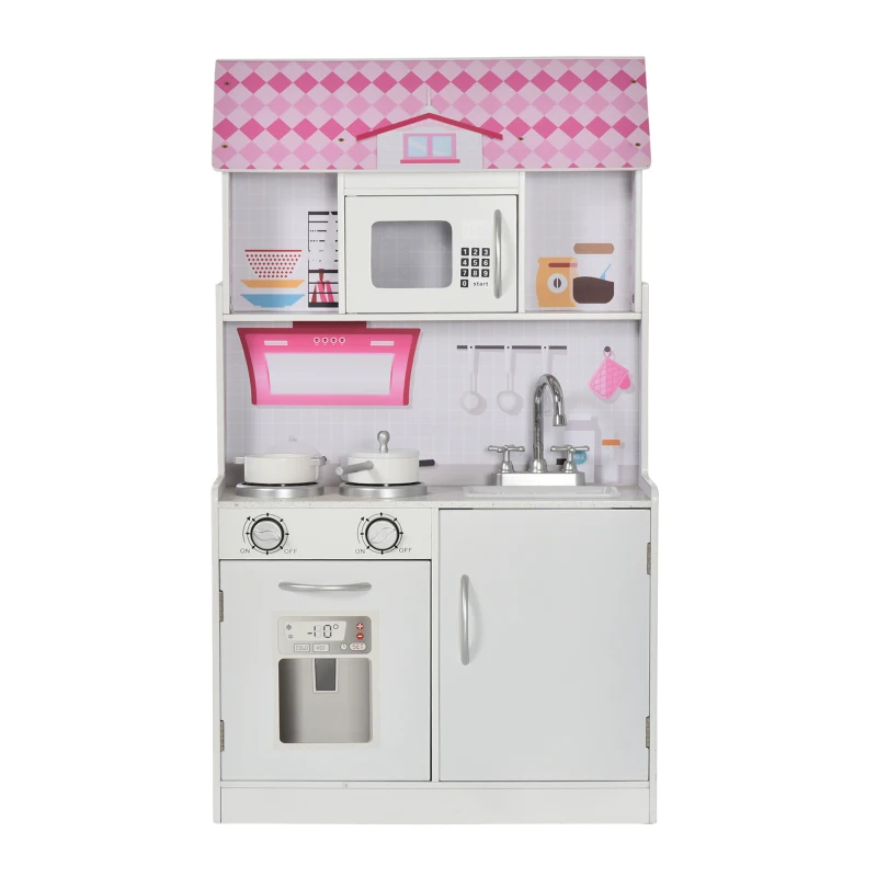Qaba 2-in-1 Multifunctional Kitchen & Dollhouse Toy for Kids & Toddlers with Included Accessories, & Simulated Design