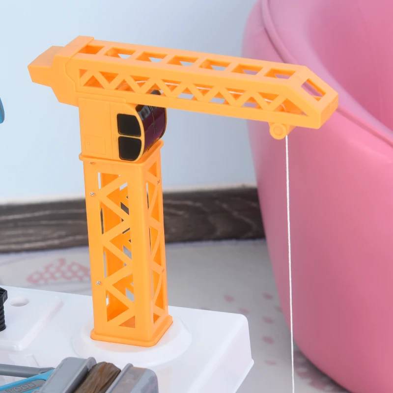 Qaba 54 Pieces Kids Tool Workbench, Toddler Pretend Play Construction Tool Toy with Cars and Slides for Ages 3+