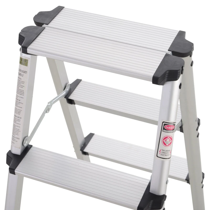 HOMCOM 3-Step Folding Aluminum Step Stool Ladder  Lightweight  330 lbs. Capacity  29" H  Silver