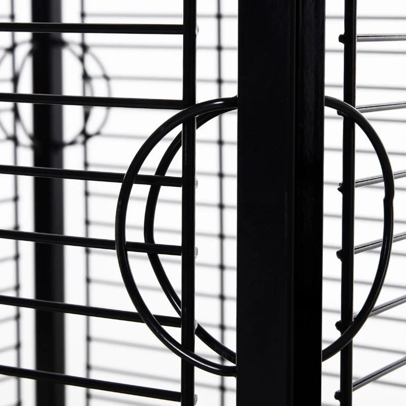 PawHut Metal Bird Parrot Cage With Rolling Standing 5ft w/ perches and bowls Black