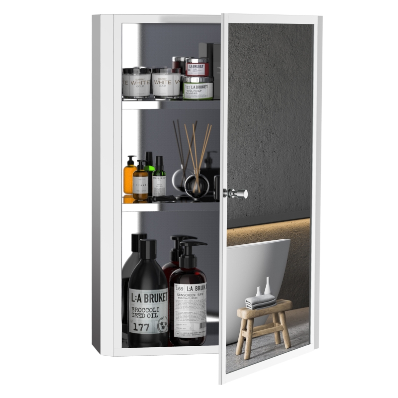HOMCOM 24" Stainless Steel Vertical Floating Bathroom Mirror Single Door Medicine Cabinet