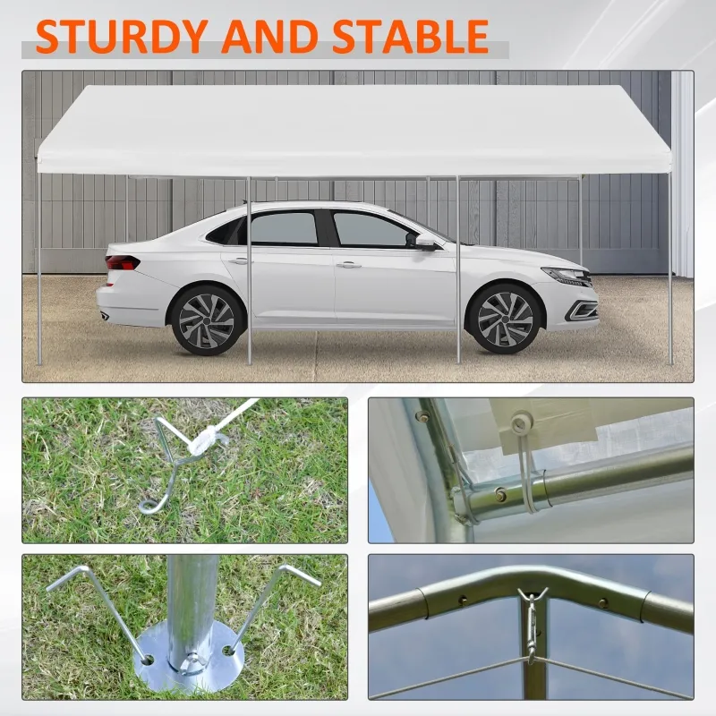 Outsunny 10' x 20' Heavy Duty Outdoor Carport Awning/Canopy with Weather-Fighting Material & Anchor Kit, White