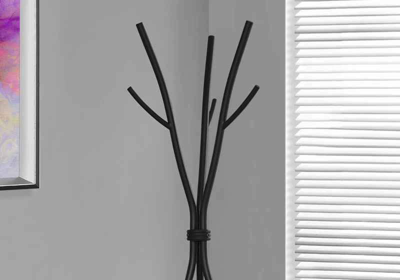 Monarch 74" Modern Tree Branch Inspired 12-Hook Metal Coat Tree Hanger Rack - Hammered Black Finish