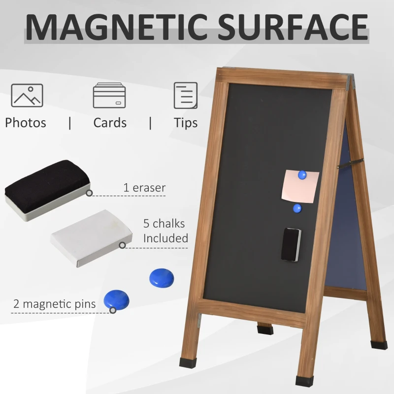 Vinsetto Magnetic A-Frame Sidewalk Chalkboard Sign 40” x 20” Sturdy Freestanding Wooden Sandwich Board with Eraser - Walnut