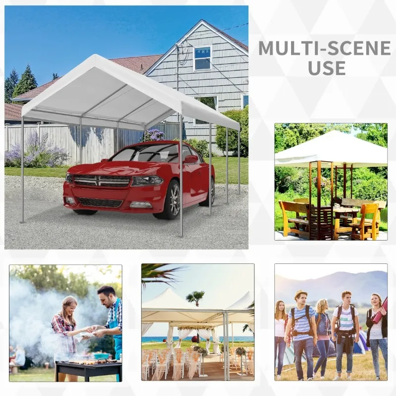 Outsunny 10' x 20' Heavy Duty Outdoor Carport Awning/Canopy with Weather-Fighting Material & Anchor Kit, White