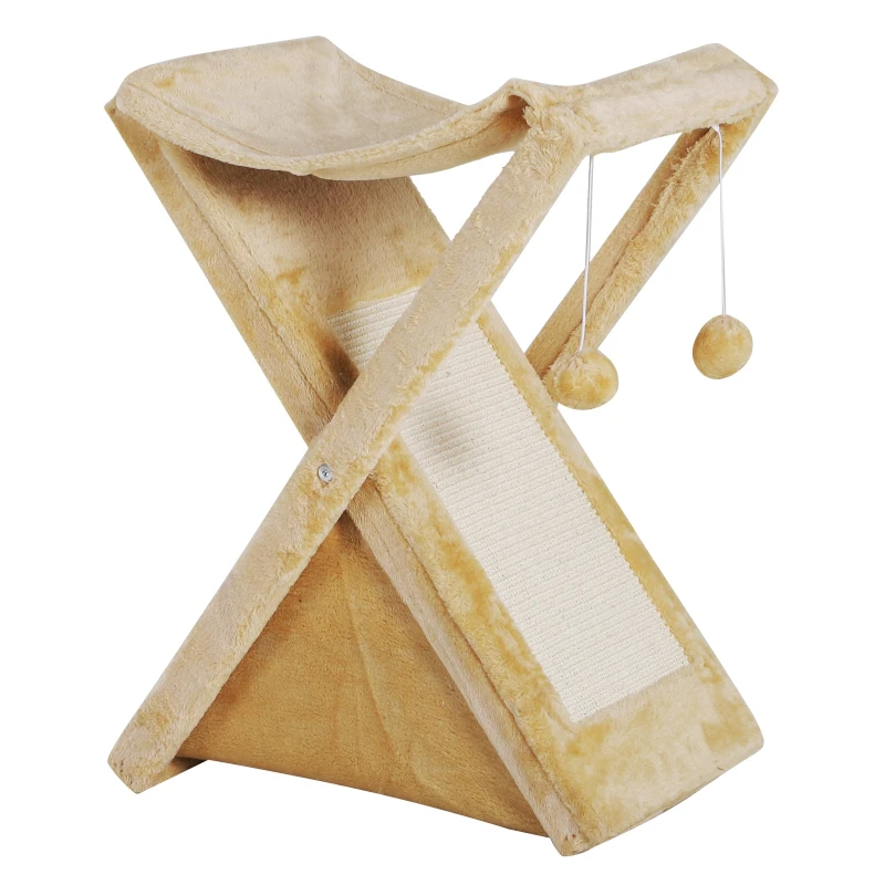 PawHut Fold-and-Store Cat Tower Kitty Activity Tree Center Scratcher Cave Hammock w/Hanging Balls Yellow