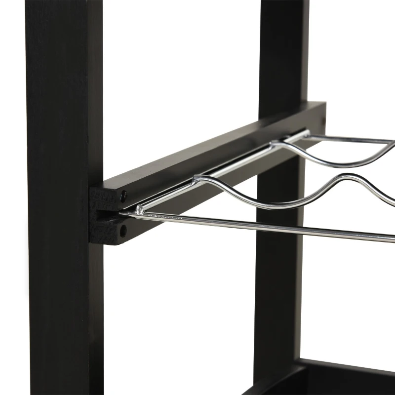 HOMCOM Pine 3-Tier Multifunction Kitchen Rolling Island Cart with Open Storage Shelves, Wine Rack & Stainless Steel Top