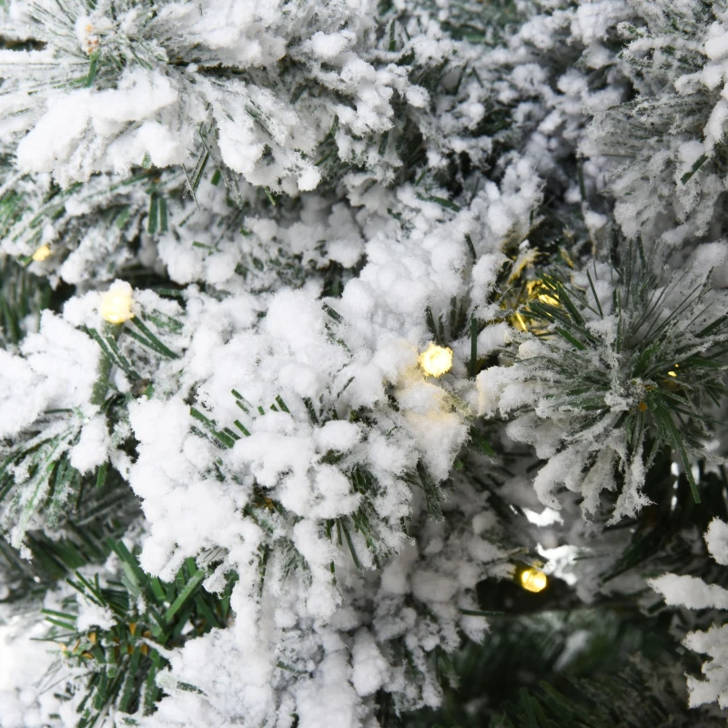 HOMCOM 4.5ft Tall Pre-Lit Snow-Flocked Artificial Christmas Tree with Realistic Branches, 200 Warm White LED Lights and 400 Tips