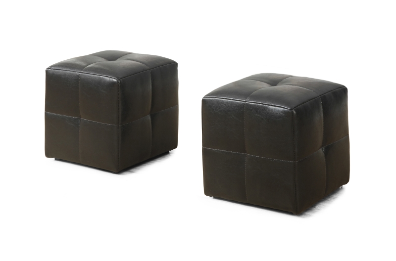 Monarch Two Piece Kids' Padded Upholstered Ottoman Set - Dark Brown Leather-Look