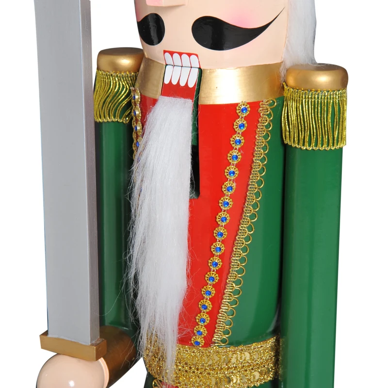 Open Box HOMCOM 42" Wooden Traditional Nutcracker King Figure with Sword - Red and Green