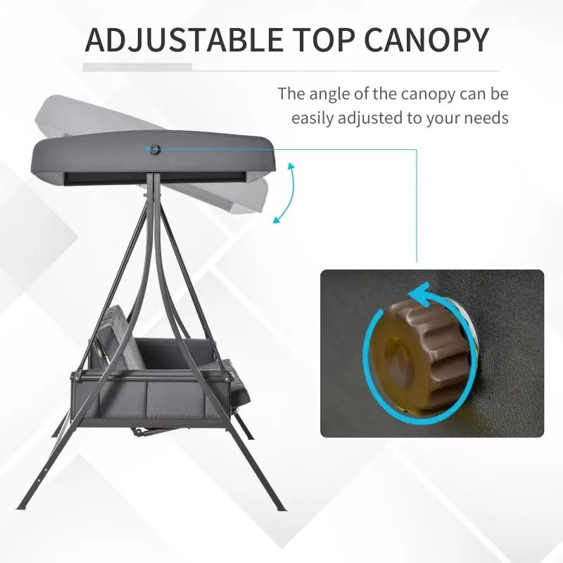 Outsunny 3-Seat Patio Swing Chair, Converting Flatbed, Outdoor Porch Swing Bed Glider with Adjustable Canopy, Removable Cushions, Pillows for Garden, Poolside, Backyard, Gray