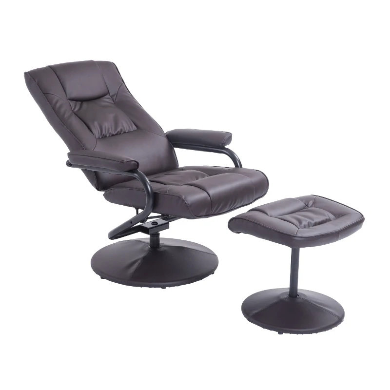 HomCom Ergonomic Faux Leather Lounge Armchair Recliner And Ottoman Set - Dark Brown