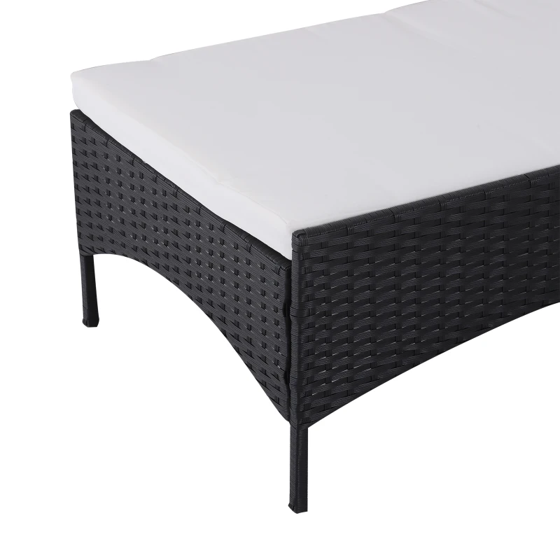 Outsunny 2pcs Wicker Loveseat Ottoman Set Outdoor Rattan Daybed w/ Canopy Garden Chaise Lounge with Shade Black