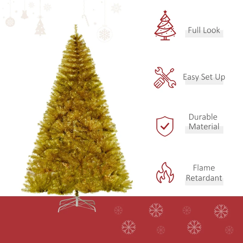 HOMCOM 7.5' Tall Unlit Full Fir Artificial Christmas Tree with Realistic Branches, and 1477 Tips, Gold