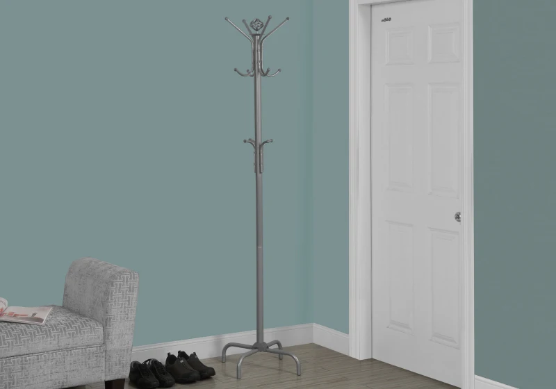 Monarch 70" 12-Hook Metal Coat Tree Hanger Rack - Silver Finish