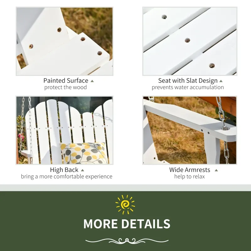 Outsunny 47'' 2-Seater Hanging Porch Swing, Outdoor Patio Swing Bench with Wooden Build, Water-Fighting Protection, & Classic Style, 440 lb Weight Capacity, White