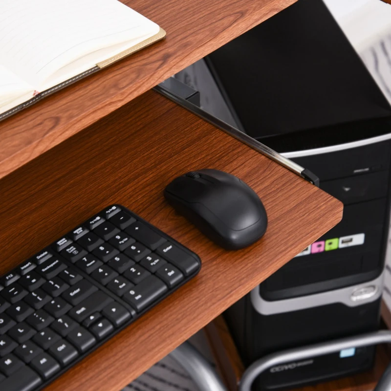 HOMCOM L-Shaped Corner Computer Office Desk Workstation with Elevated Shelf, Rolling Keyboard Tray, & Convenient CPU Stand, Brown