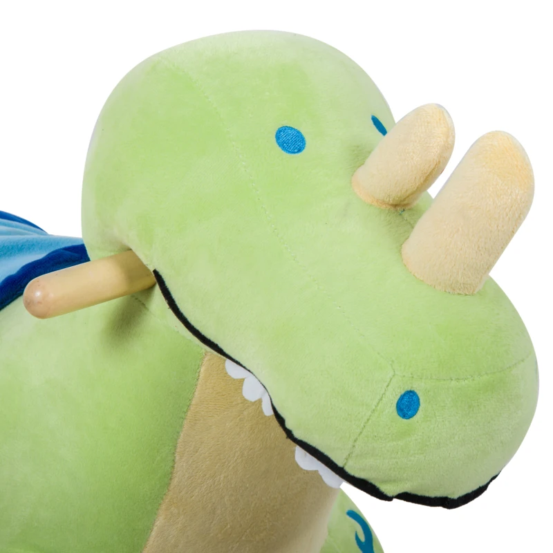 Qaba Kids Plush Rocking Horse Child Plush Ride On Toy Dinosaur Rocker with Realistic Sounds Green