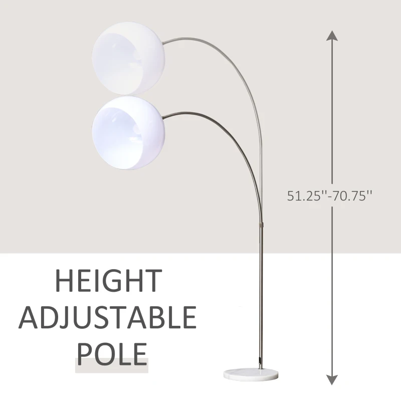 HOMCOM Arc Floor Lamp,Metal Standing Lamp, with 350° Flexible Lampshade, Adjustable Pole, and Marble Round Base for Living, Office, Bedroom, White/Silver