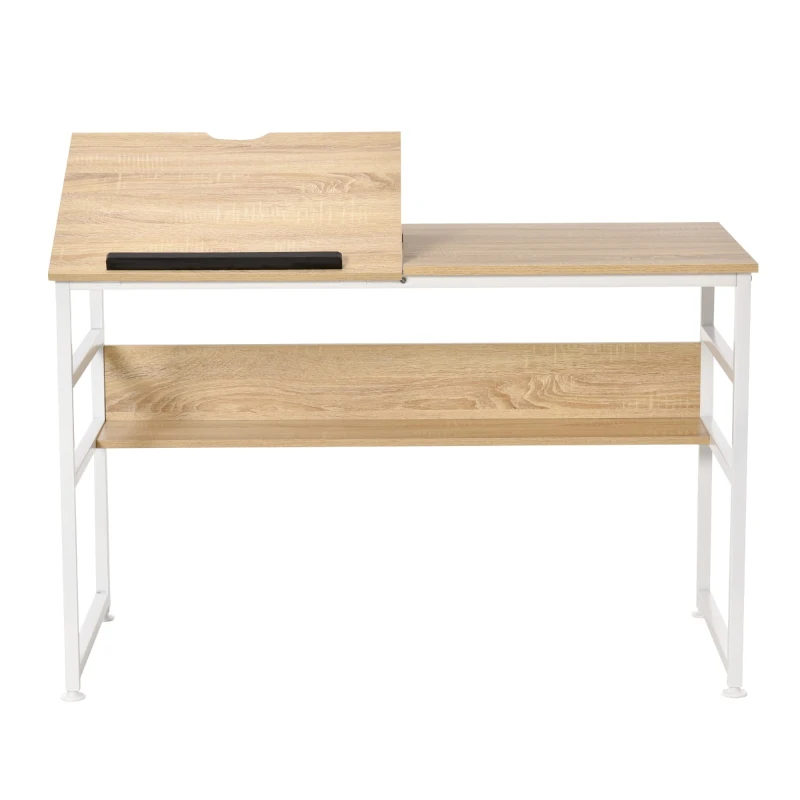 HOMCOM Drafting Table, Adjustable Drawing Desk, Multifunctional Writing Desk with 15-Level Tiltable Tabletop and Storage Shelf for Home Office, Natural
