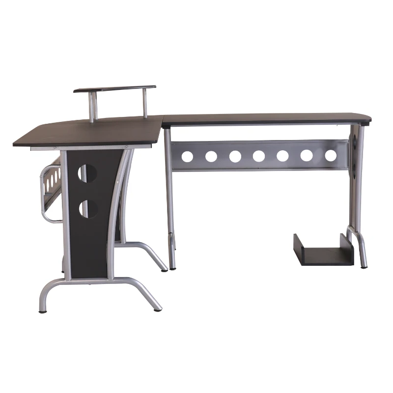 HOMCOM 65" L-Shape Desk Corner Computer Table Space Saving Home Office Wood with CPU Stand Black