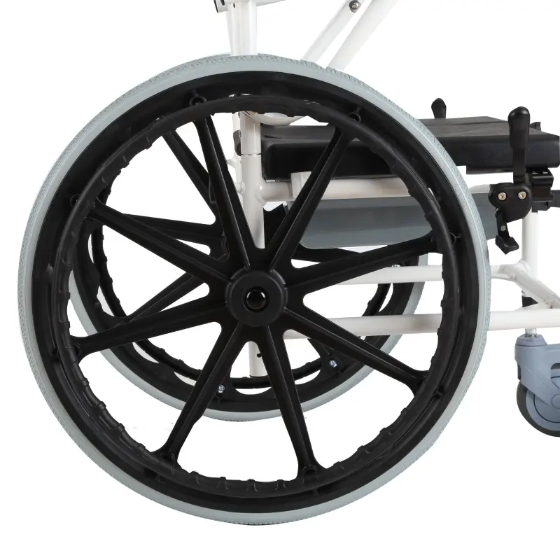 HOMCOM Rolling Shower Wheelchair Bath Toilet Commode Bariatric with Wheels, Detachable Bucket & Shower-Proof Design, 17" Seat Width, Black