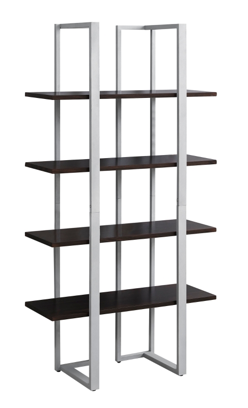 Monarch 60" Contemporary Chic Open Concept 4 Shelf Bookshelf - Cappuccino / Silver Metal